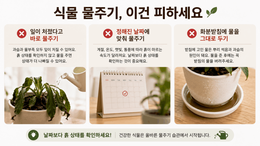 식물 물주기, 이건 피하세요