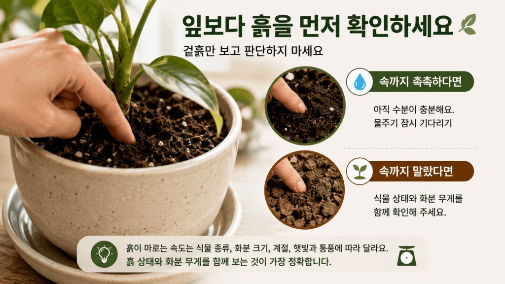 잎보다 흙을 먼저 확인하세요
